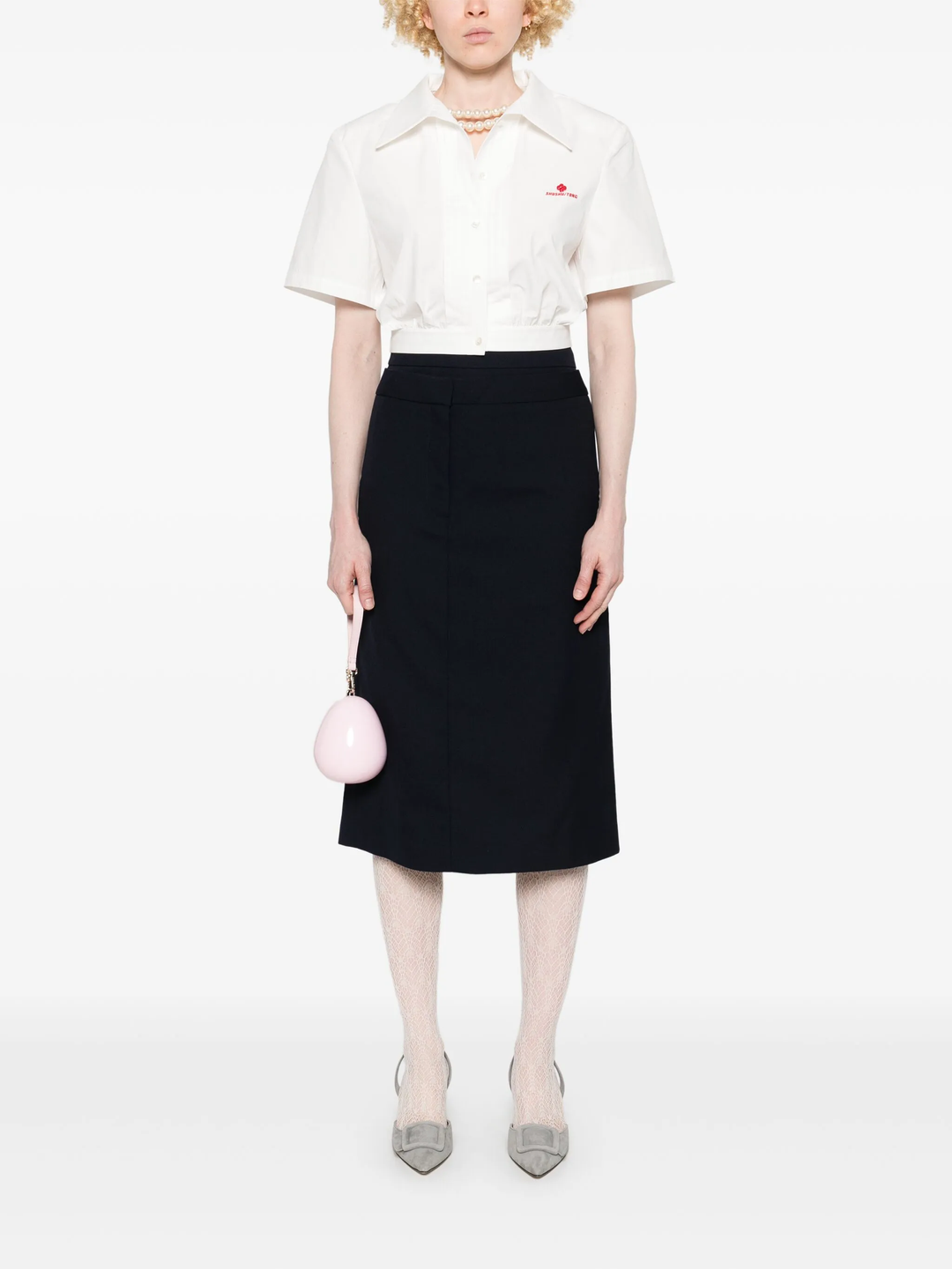 Short-Sleeved Tuck Blouse