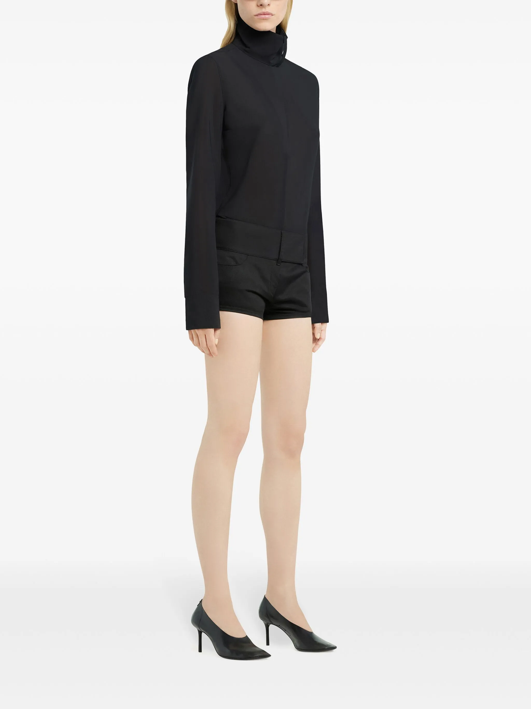 Scarf Mockneck Cotton Blouse