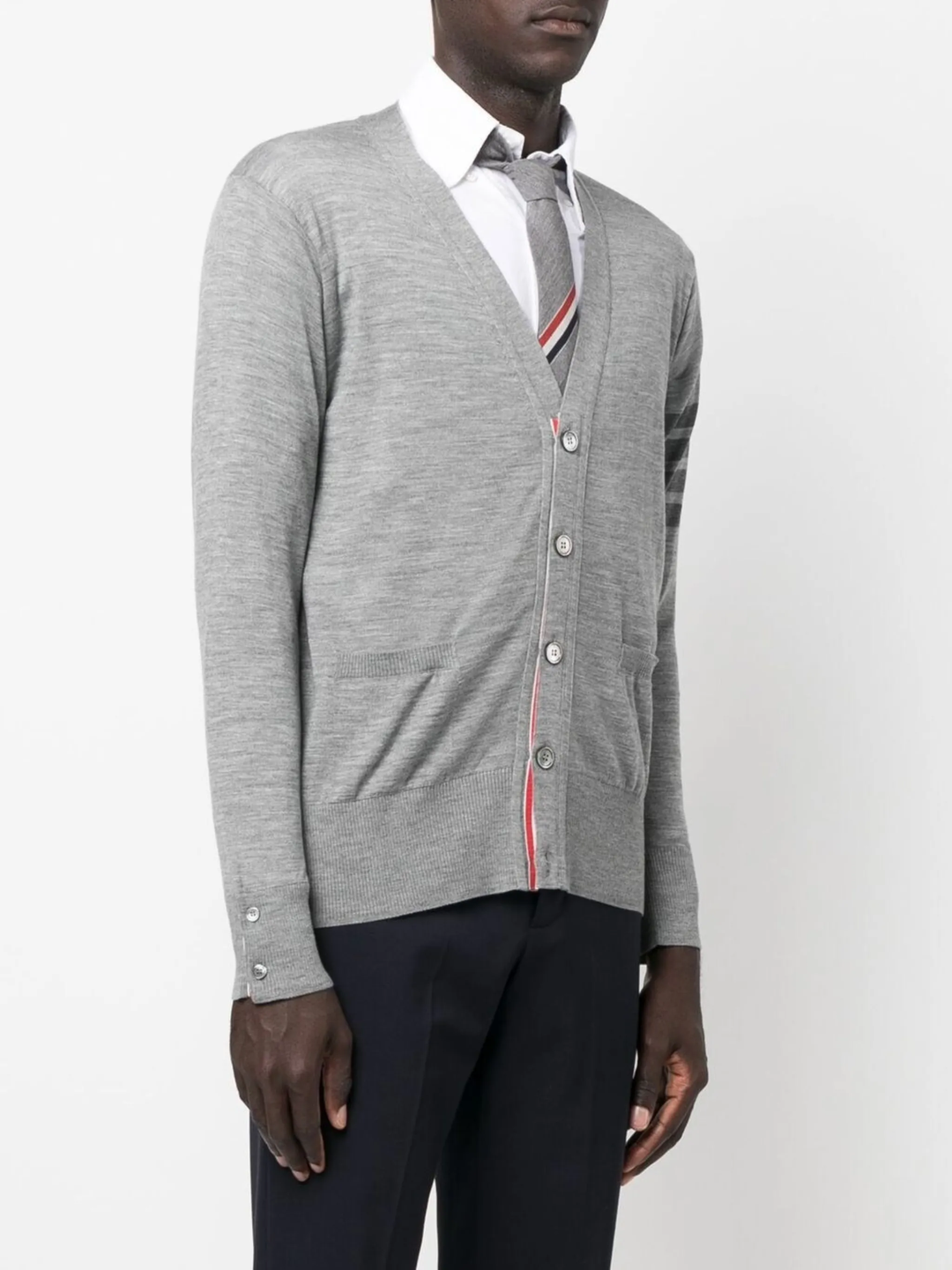 Wool 4-Bar V-Neck Cardigan