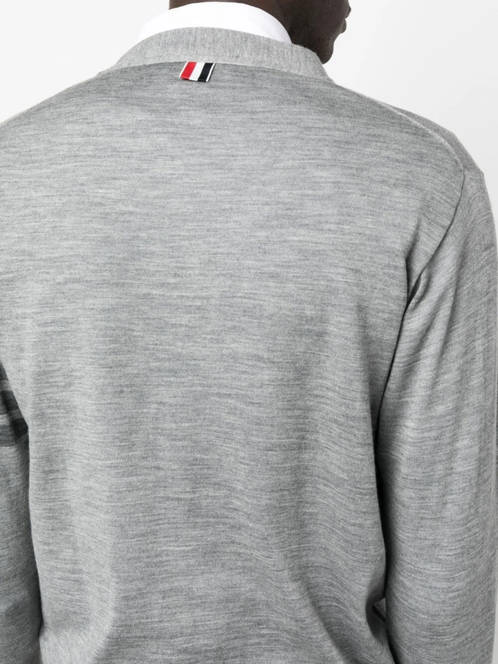 Wool 4-Bar V-Neck Cardigan