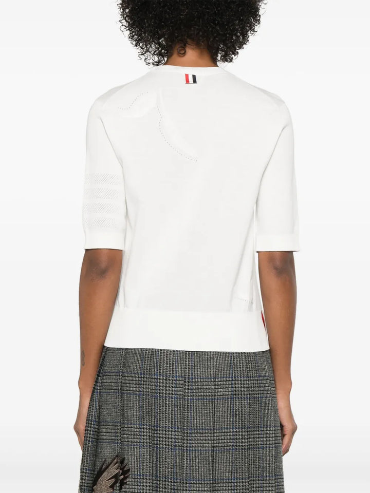 Feather Intarsia Pointelle 4-Bar Tee