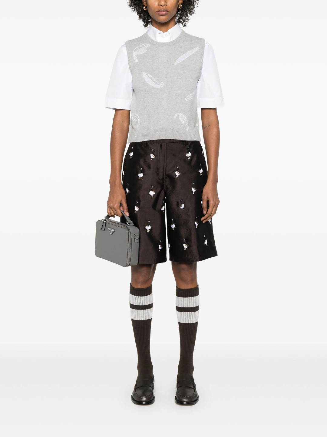 Feather Intarsia Cashmere Cropped Shell Top Women