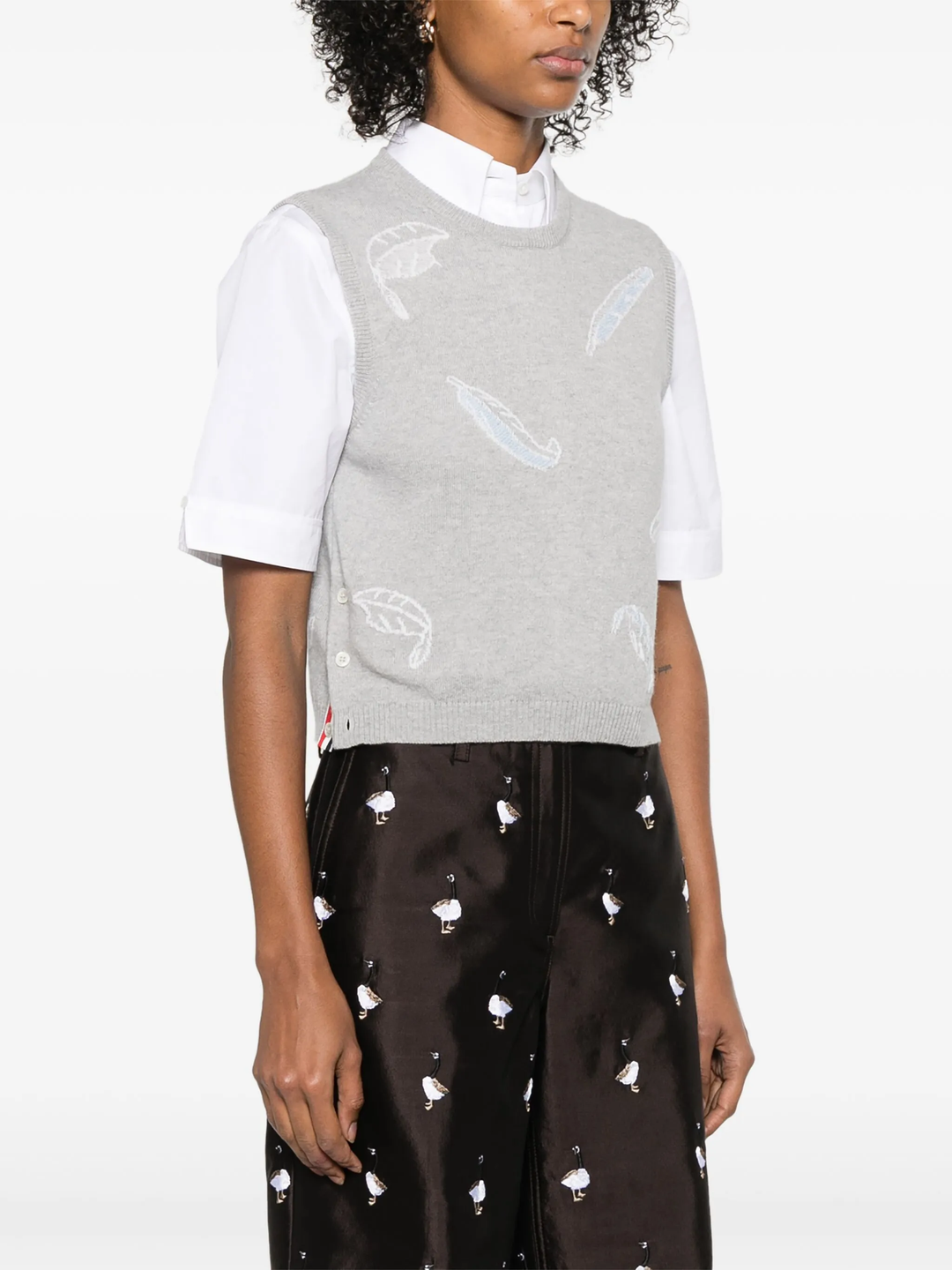 Feather Intarsia Cashmere Cropped Shell Top Women