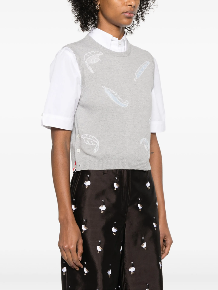 Feather Intarsia Cashmere Cropped Shell Top Women