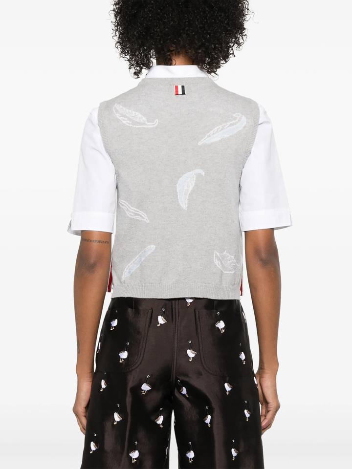 Feather Intarsia Cashmere Cropped Shell Top Women