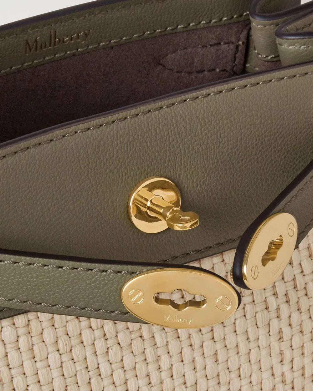 Mini Islington Bucket Linen Green & Natural Raffia & Leather