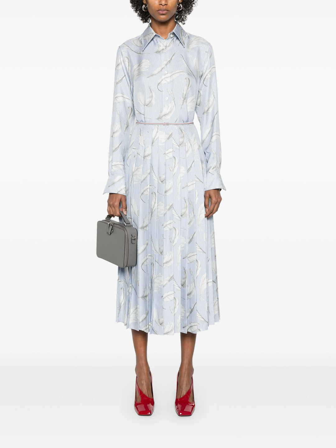 Feather Printed Silk Pleat Skirt