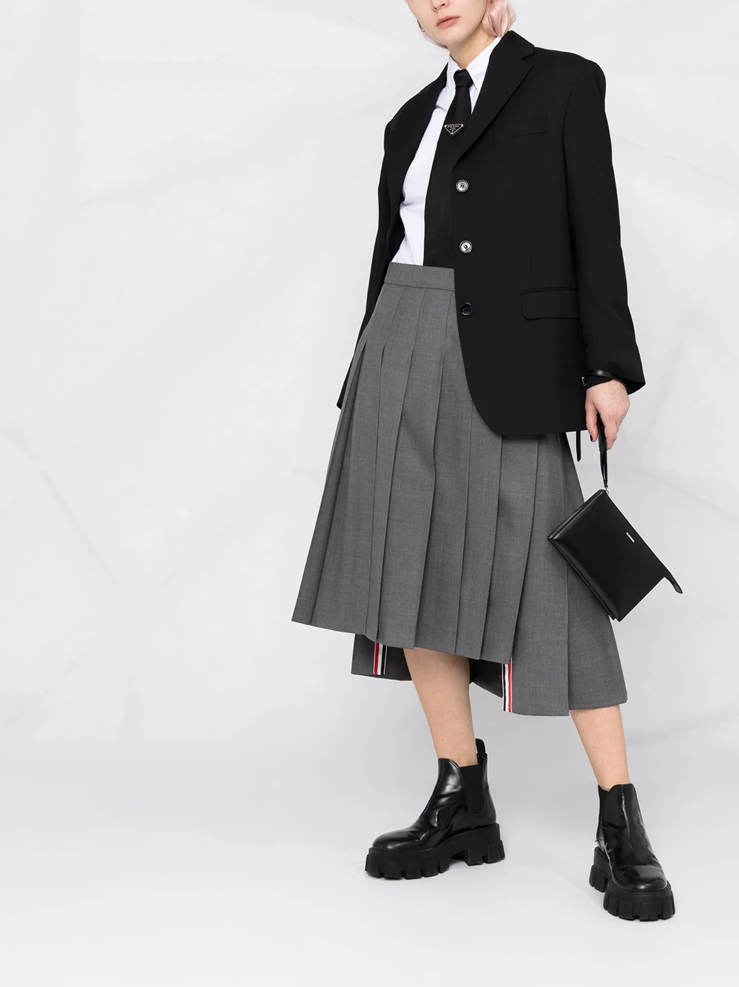 Twill Midi Pleated Skirt