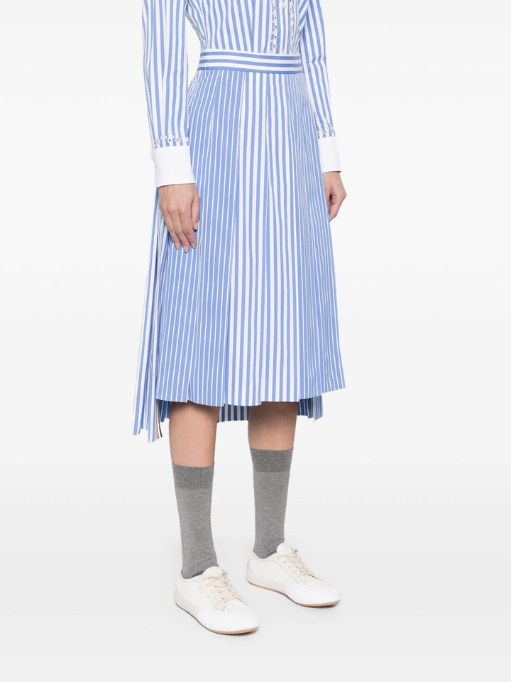 Awning Striped Poplin Pleated Skirt