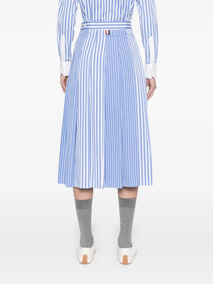 Awning Striped Poplin Pleated Skirt