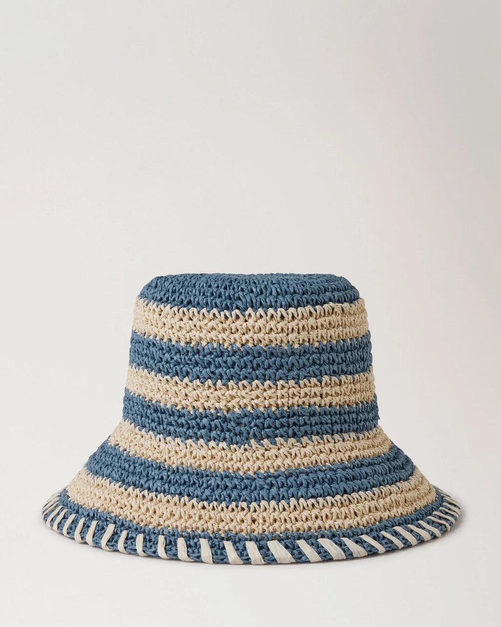 Horizontal Striped Bucket Hat Brighton Blue Paper Raffia
