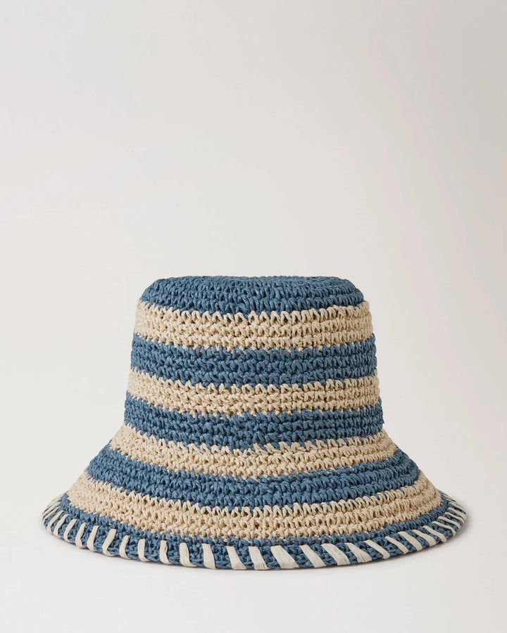 Horizontal Striped Bucket Hat Brighton Blue Paper Raffia