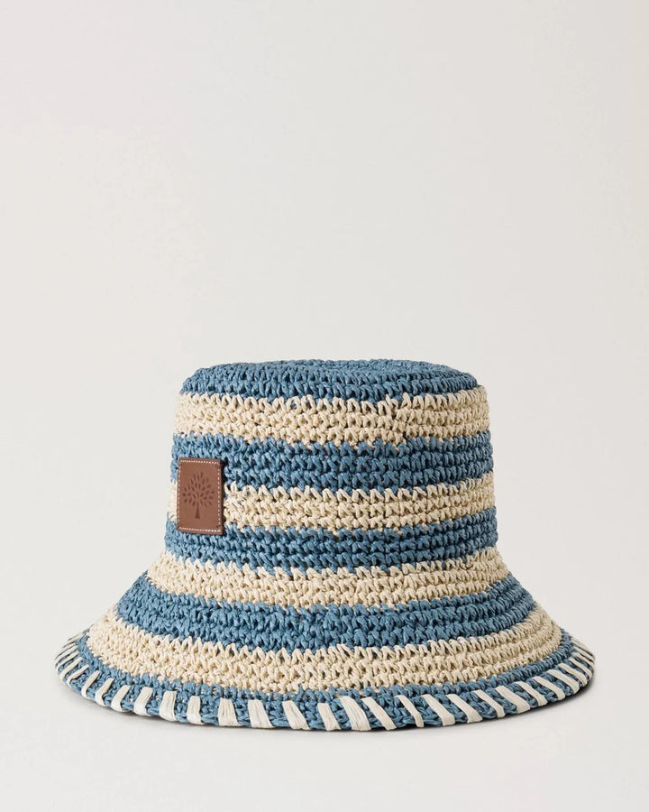 Horizontal Striped Bucket Hat Brighton Blue Paper Raffia