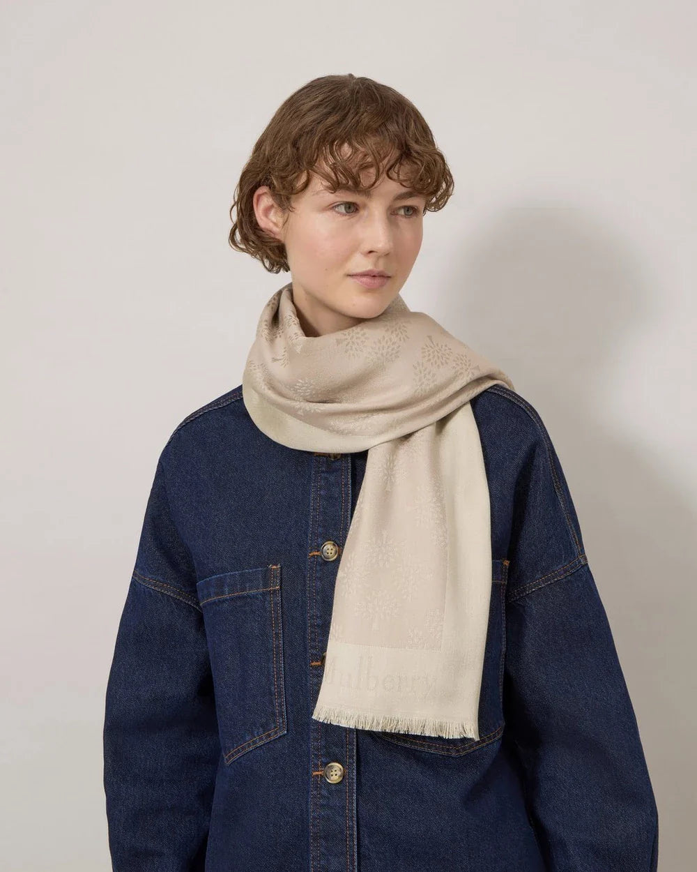 Mulberry Tree Square Cashmere Taupe Cotton Silk Blend