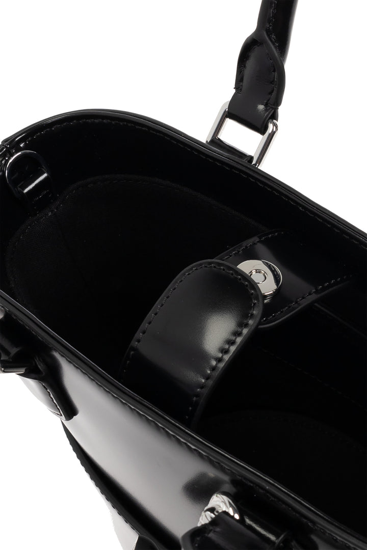 Black Leather Charm Tote Bag