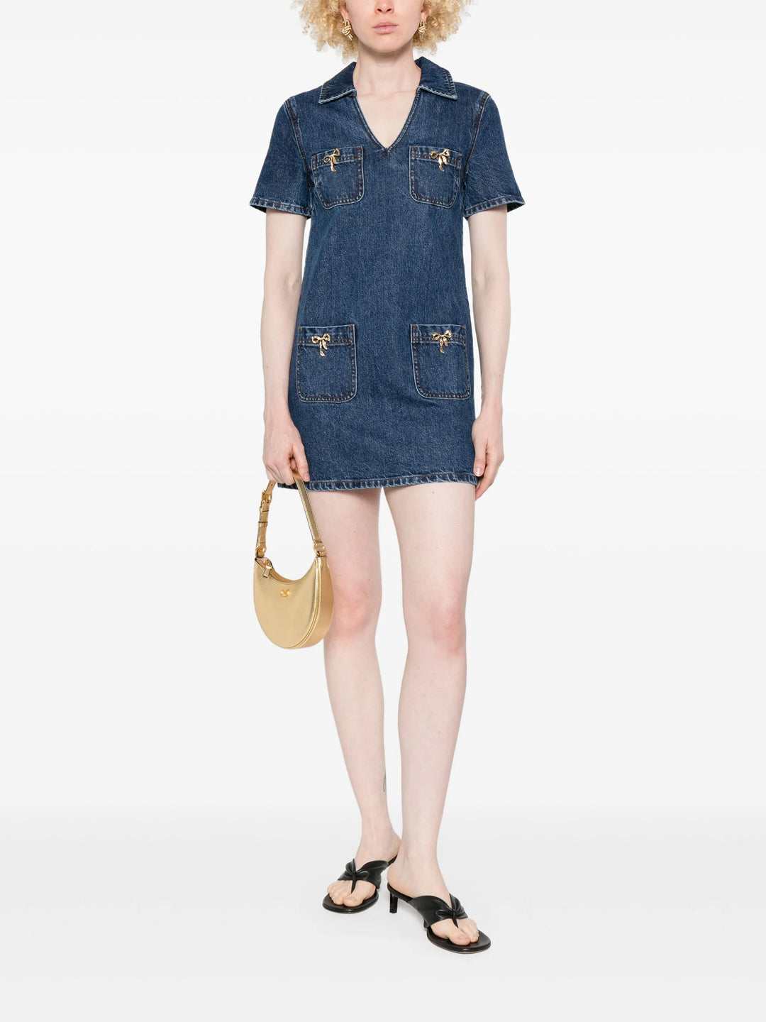 Denim Crystal Bow Mini Dress