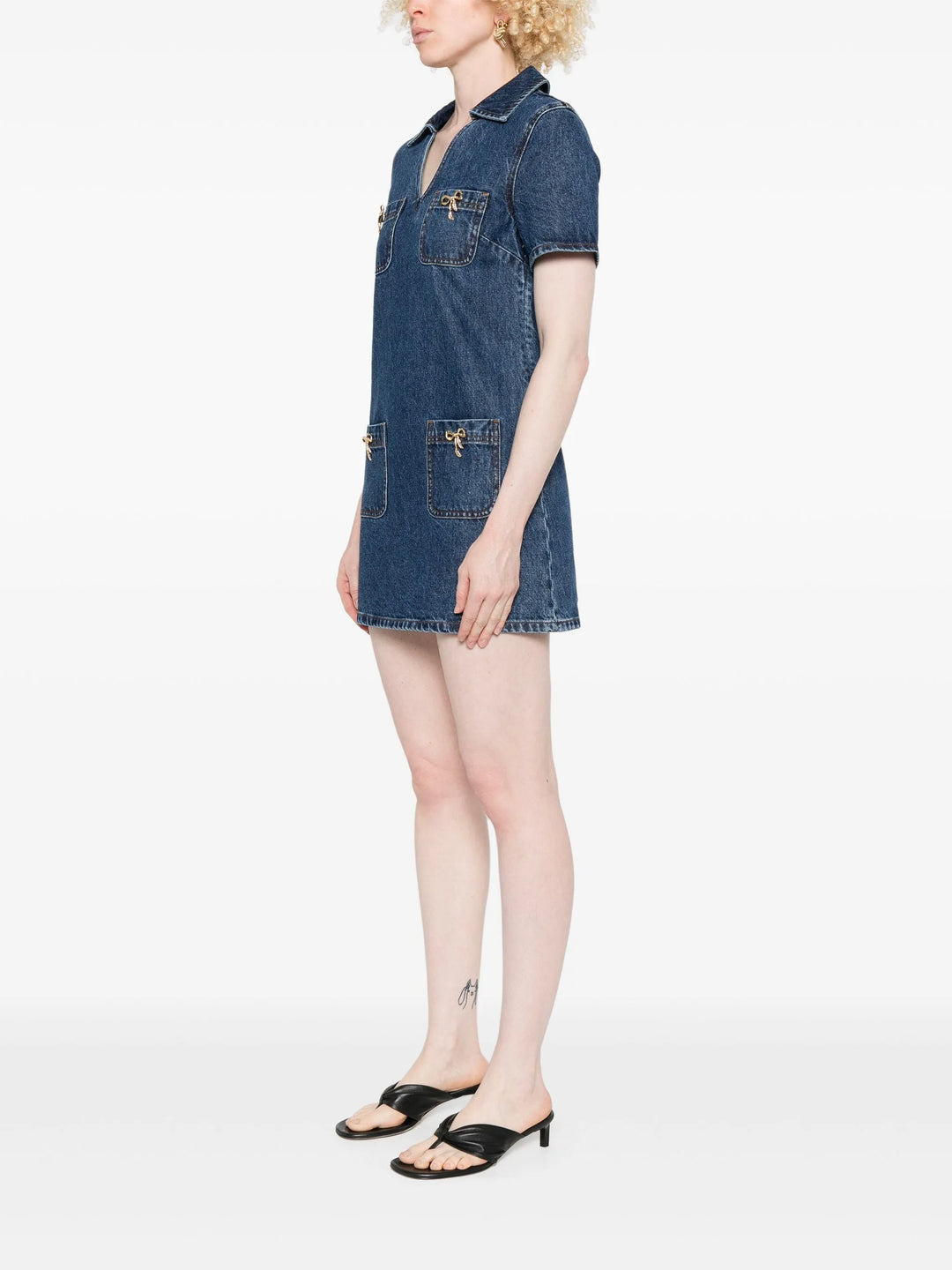 Denim Crystal Bow Mini Dress
