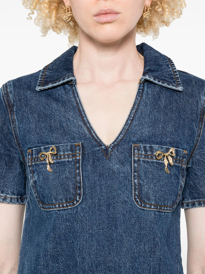Denim Crystal Bow Mini Dress