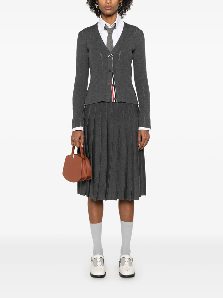 Wool Silk Pointelle Pleated Skirt