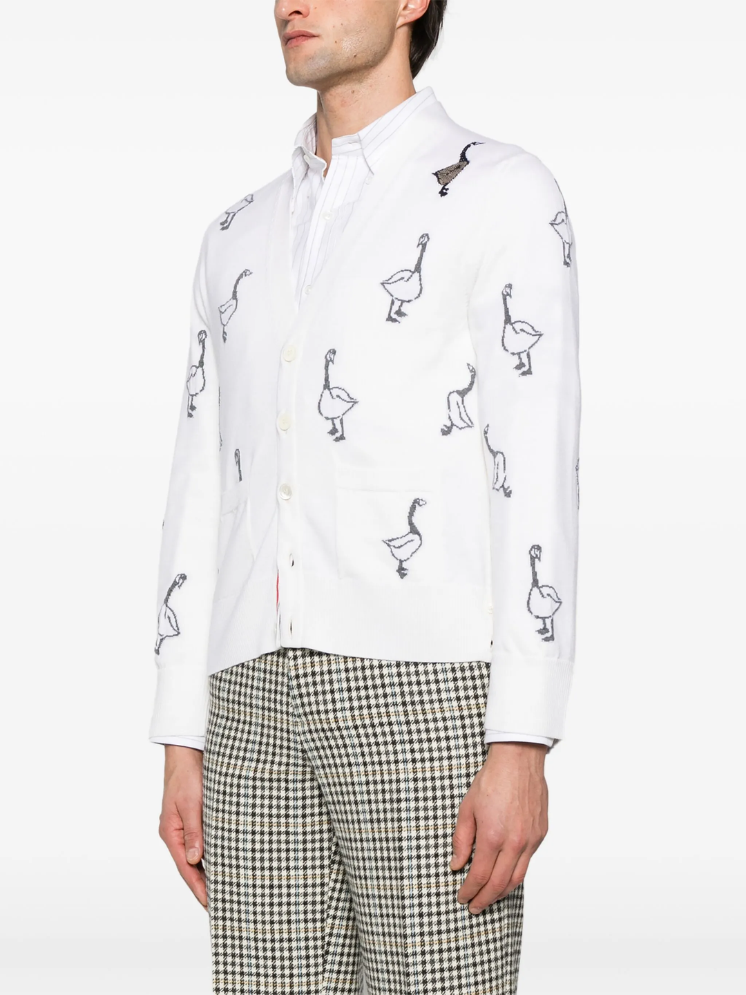 Scenic Jersey Intarsia Cashmere V Neck Cardigan