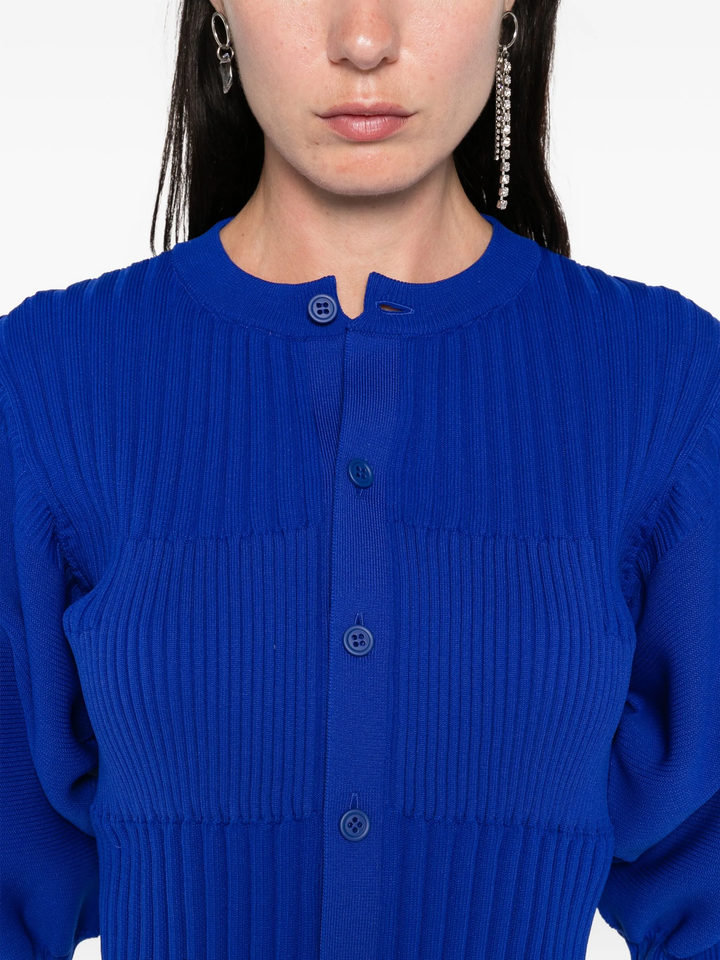 Fluted Short Puff Sleeve Cardigan