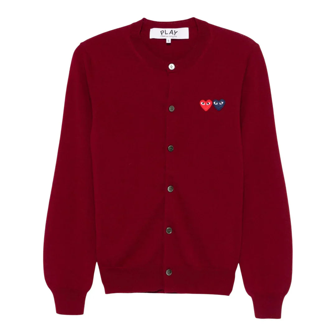 Round-Neck Double Burgundy Emblem Cardigan
