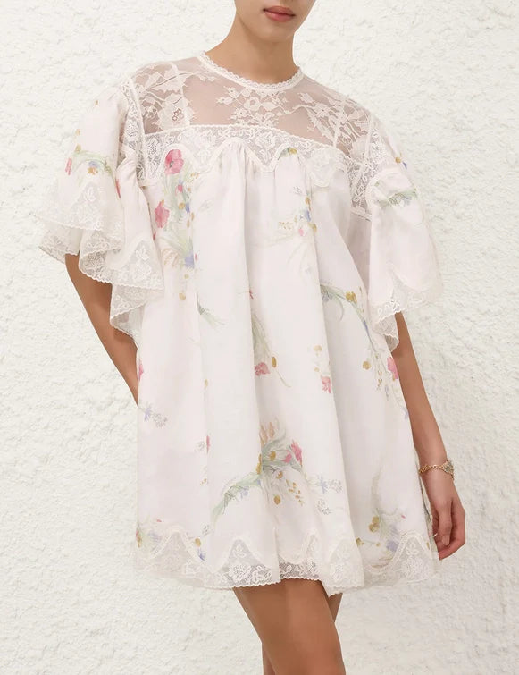 Lucky Lace Trim Mini Dress