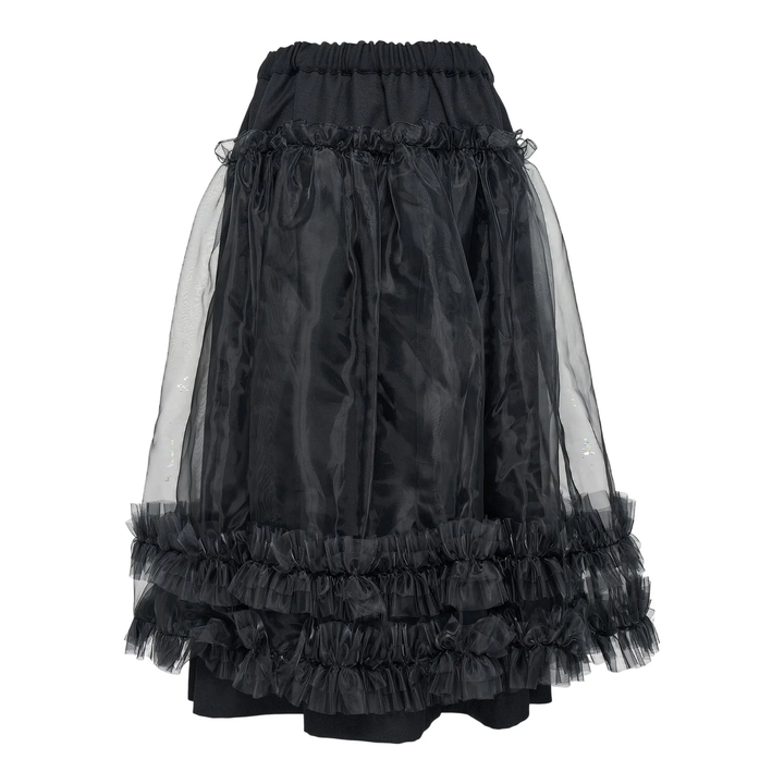 Wool Gabardine x Polyester Organza Skirt
