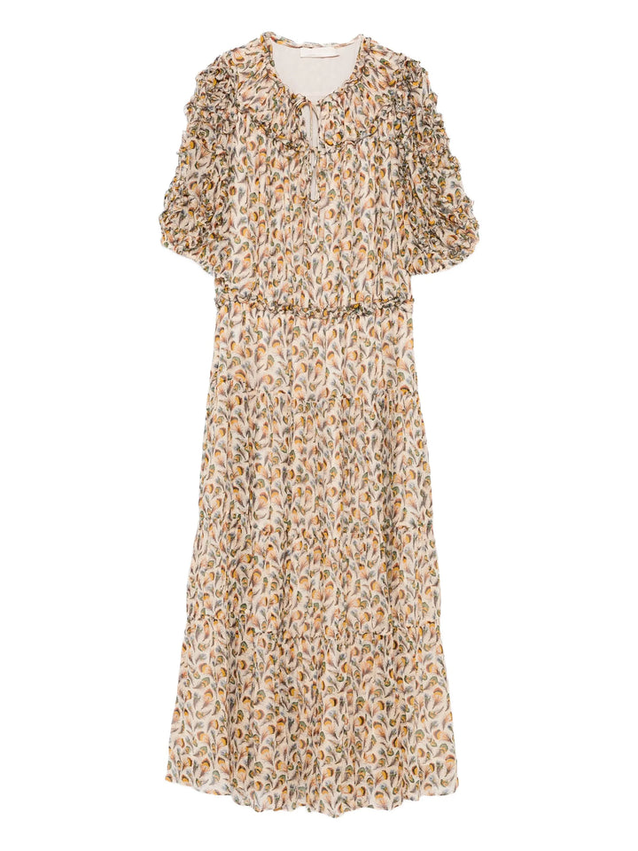 Nan Silk Short Sleeve Midi Dress