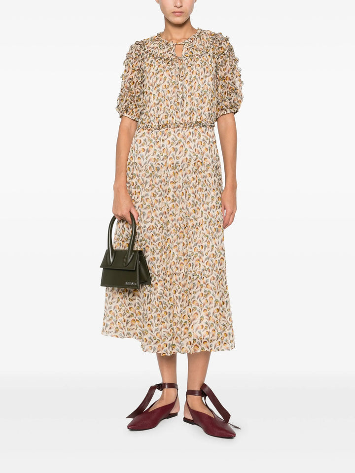 Nan Silk Short Sleeve Midi Dress