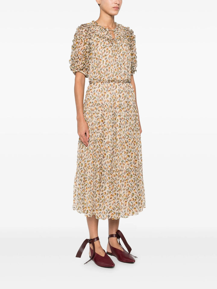 Nan Silk Short Sleeve Midi Dress