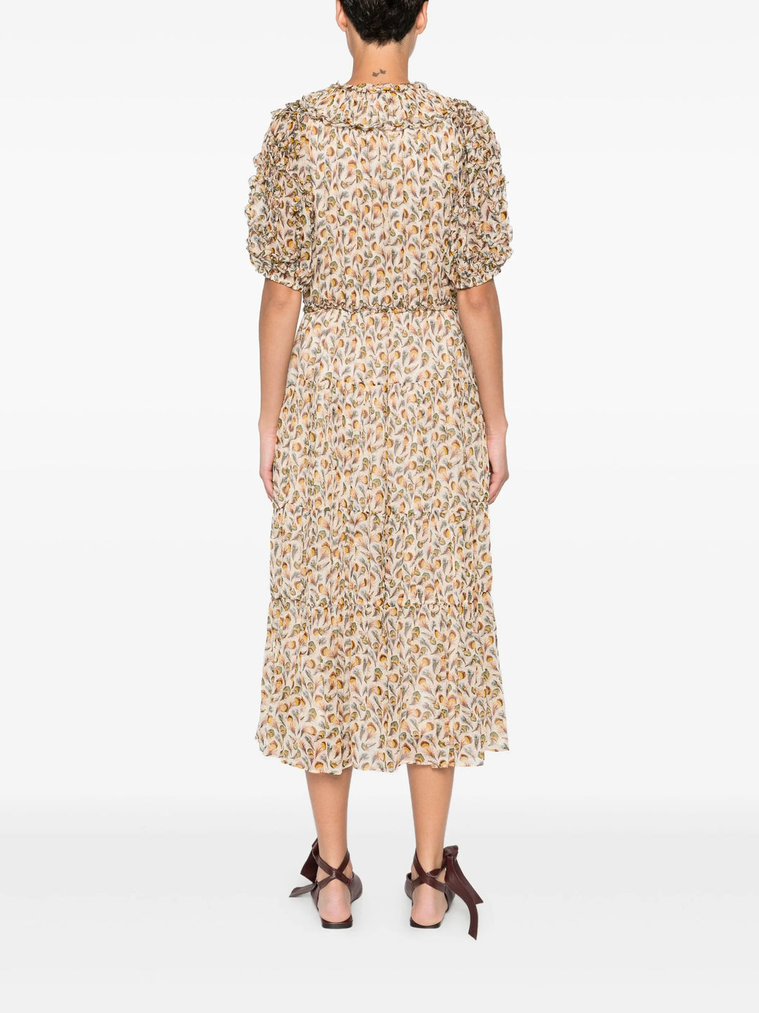 Nan Silk Short Sleeve Midi Dress