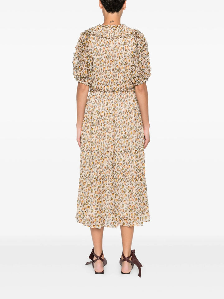Nan Silk Short Sleeve Midi Dress