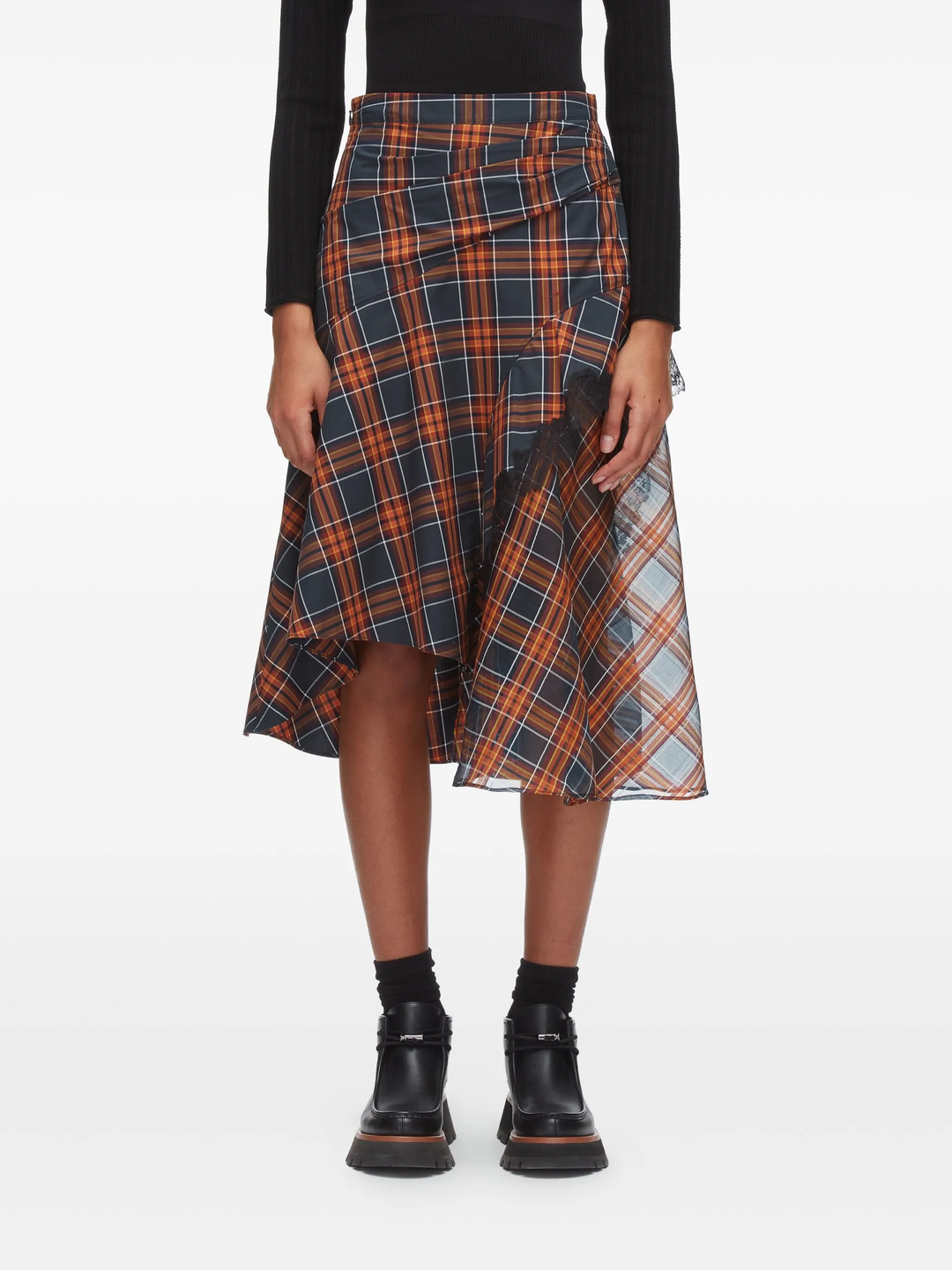 Plaid Mix Draped Midi Skirt