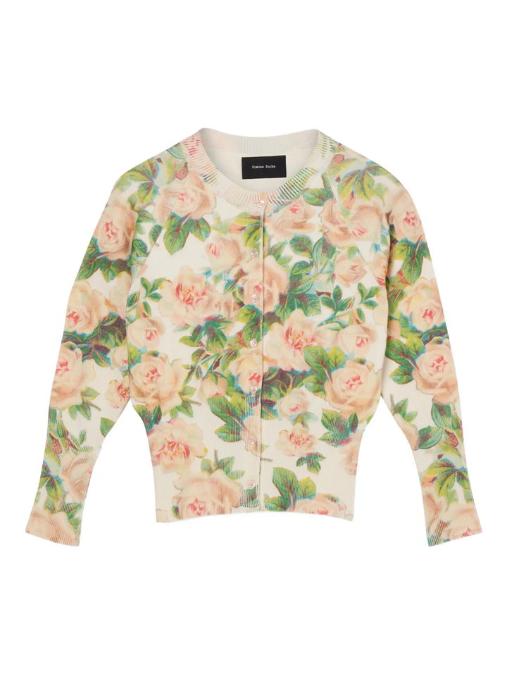 Shrunken Floral Knit Cardigan