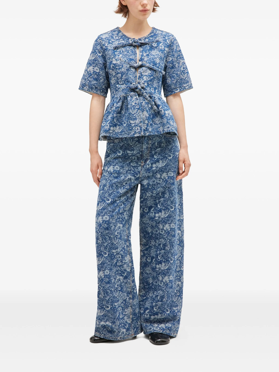 Tapestry Denim Peplum Blouse