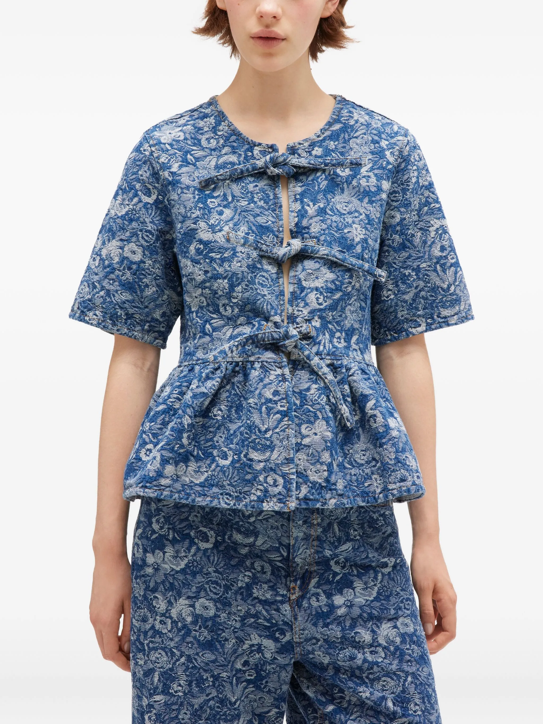 Tapestry Denim Peplum Blouse