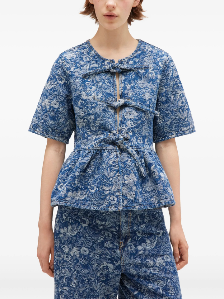Tapestry Denim Peplum Blouse