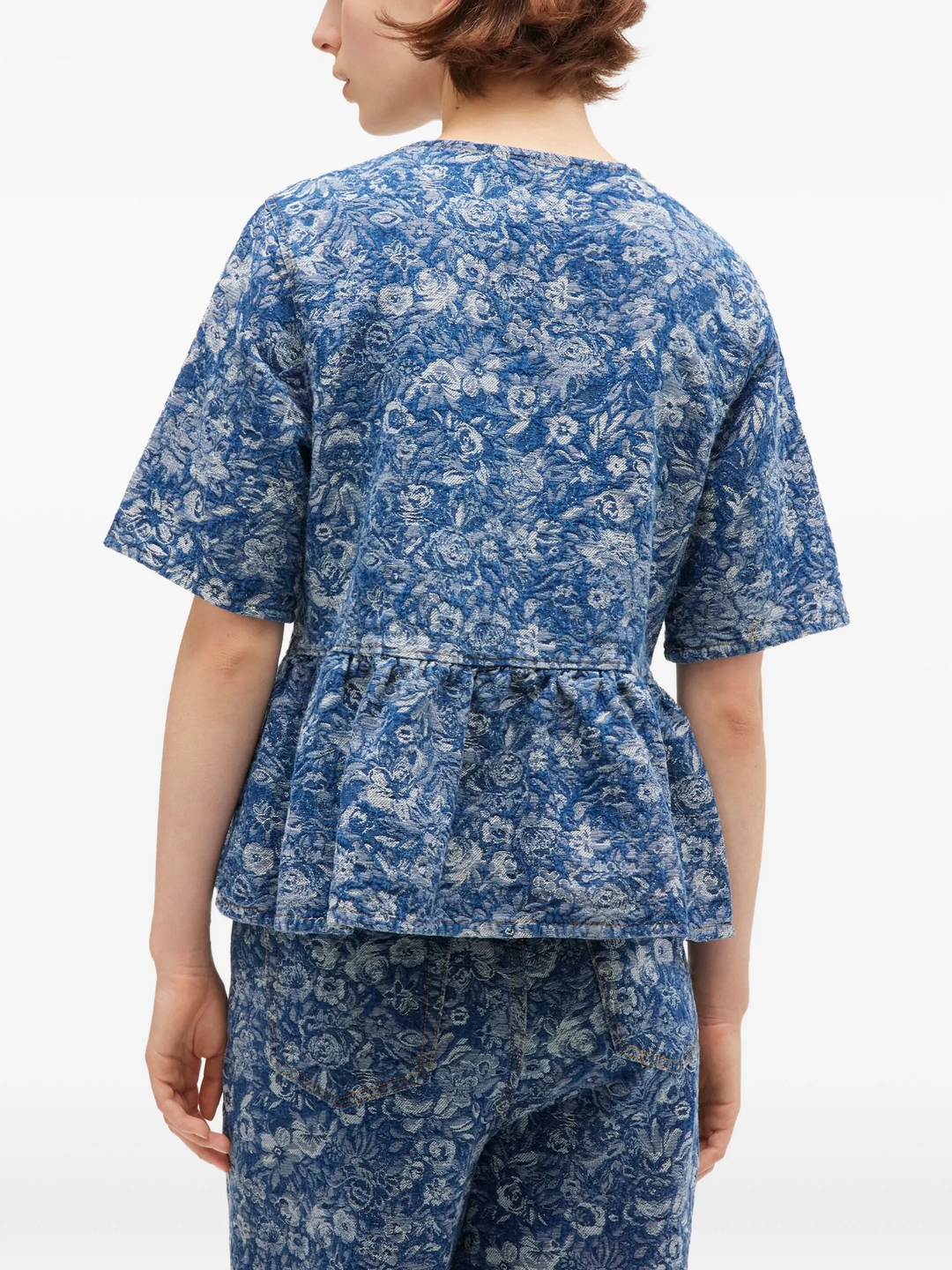 Tapestry Denim Peplum Blouse