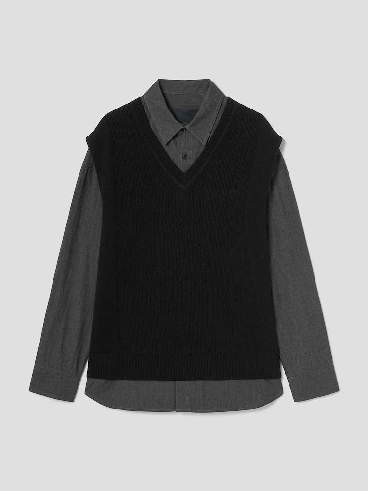 Knit Vest Layered Shirt