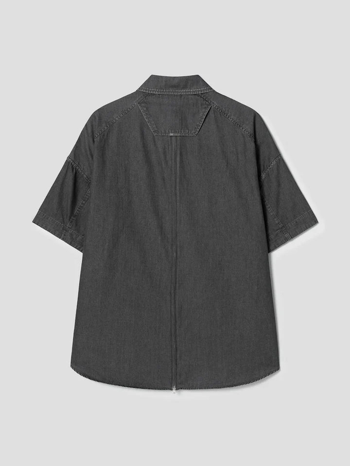 Back Slit Soft Denim Short Sleeve Shirt