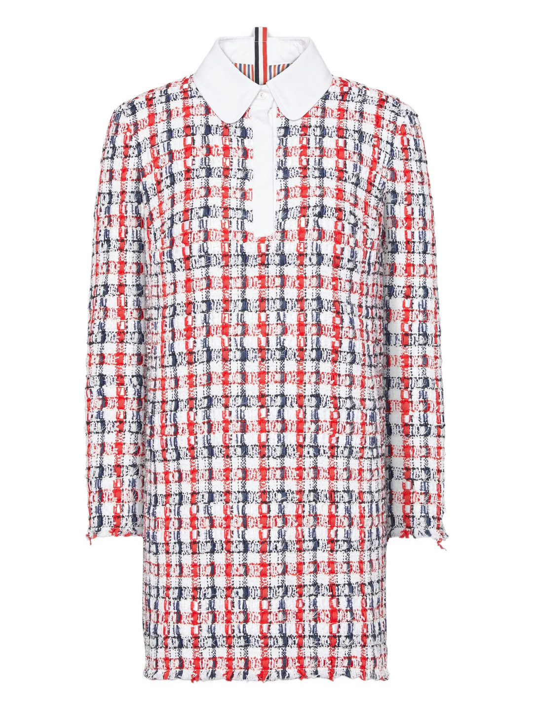 Gingham Satin Ribbon Tweed Shift Dress