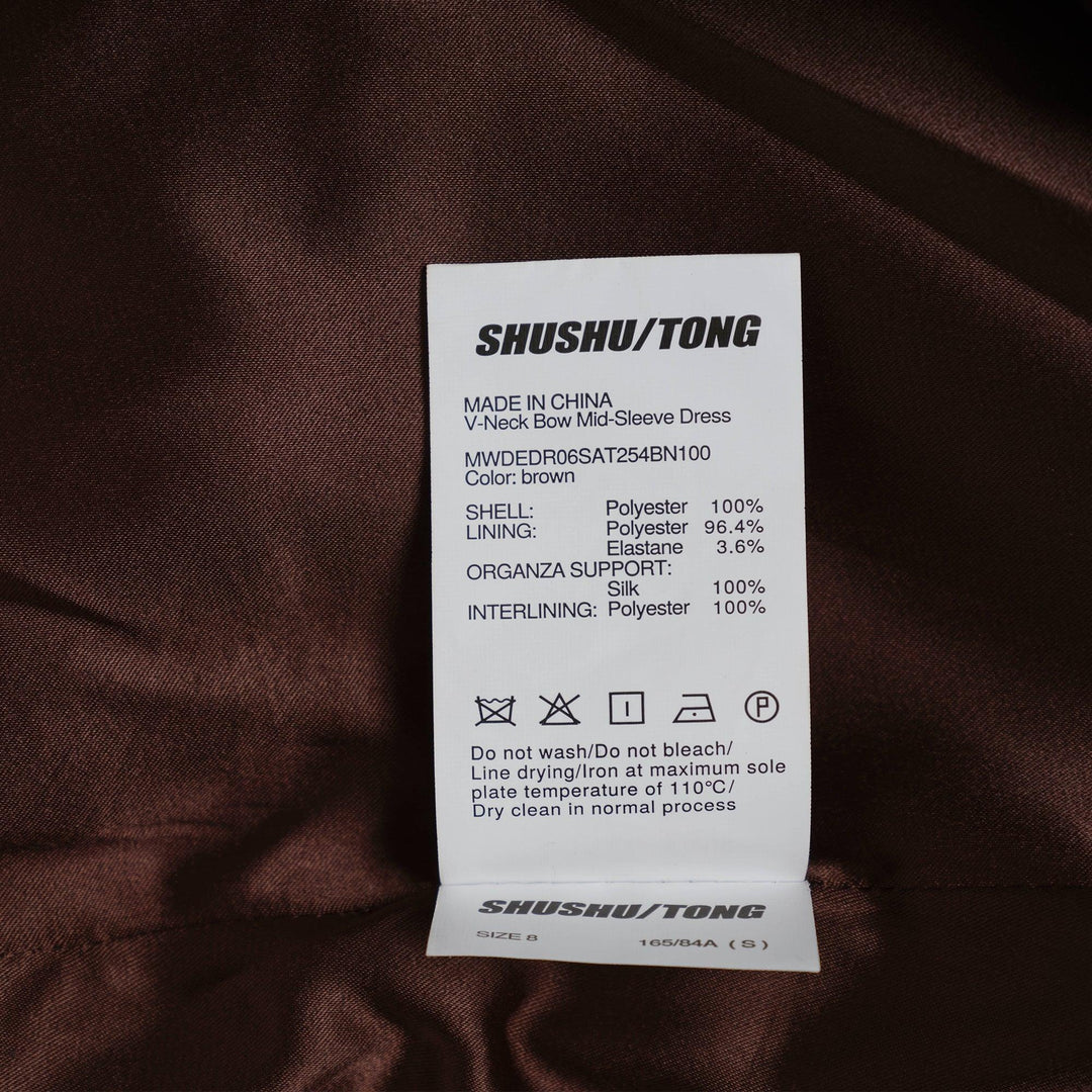 V-Neck Bow Mid-Sleeve Dress
