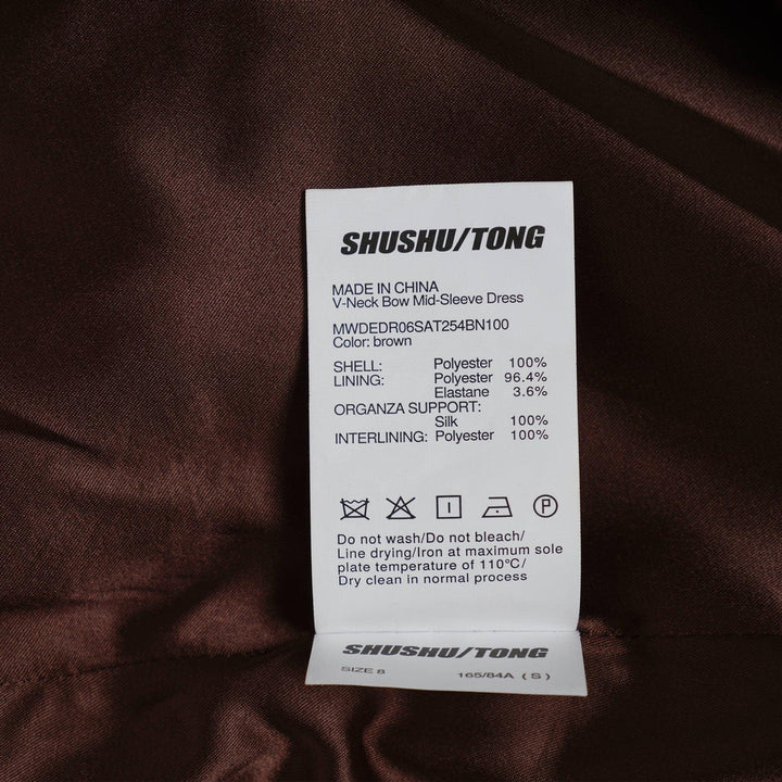 V-Neck Bow Mid-Sleeve Dress