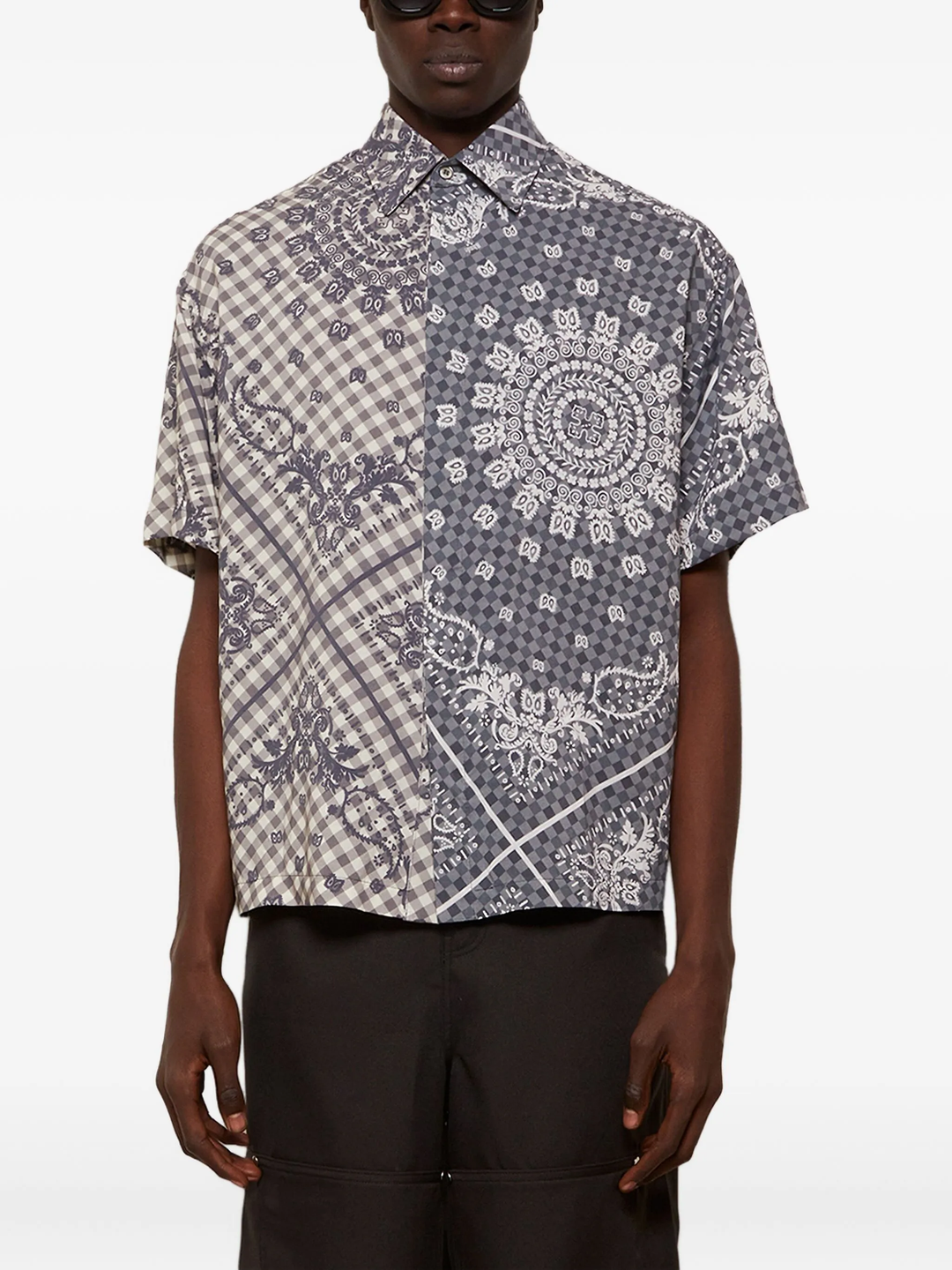 Split Gingham Bandana Button Shirt