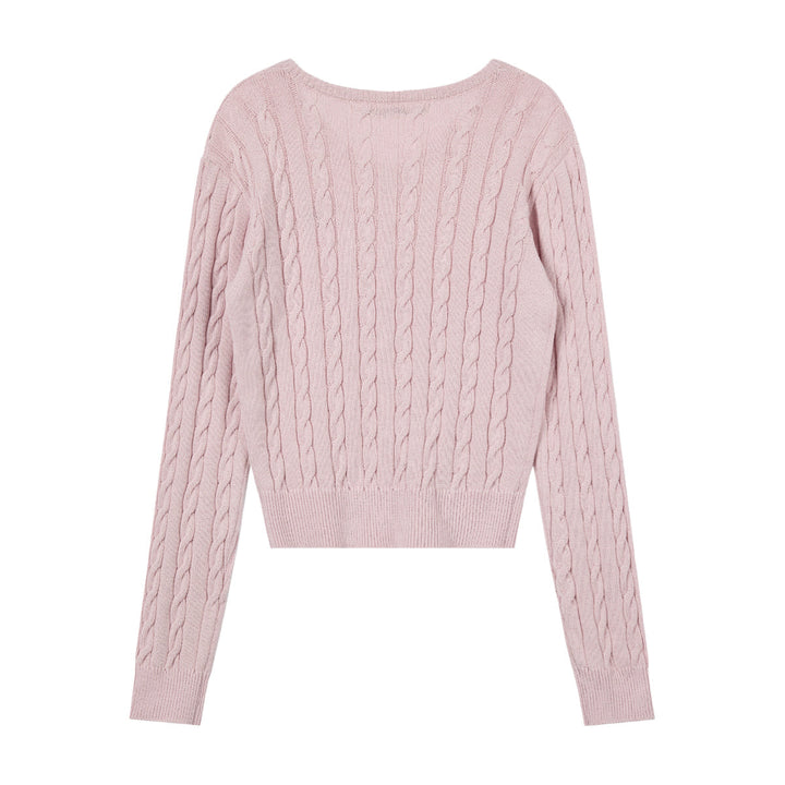 Cable V-Neck Knit Top