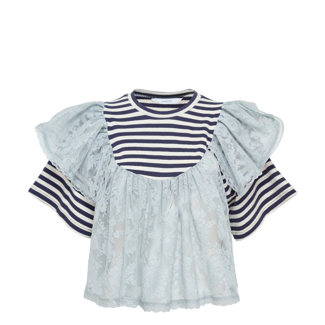 Lace Layered Striped Blouse