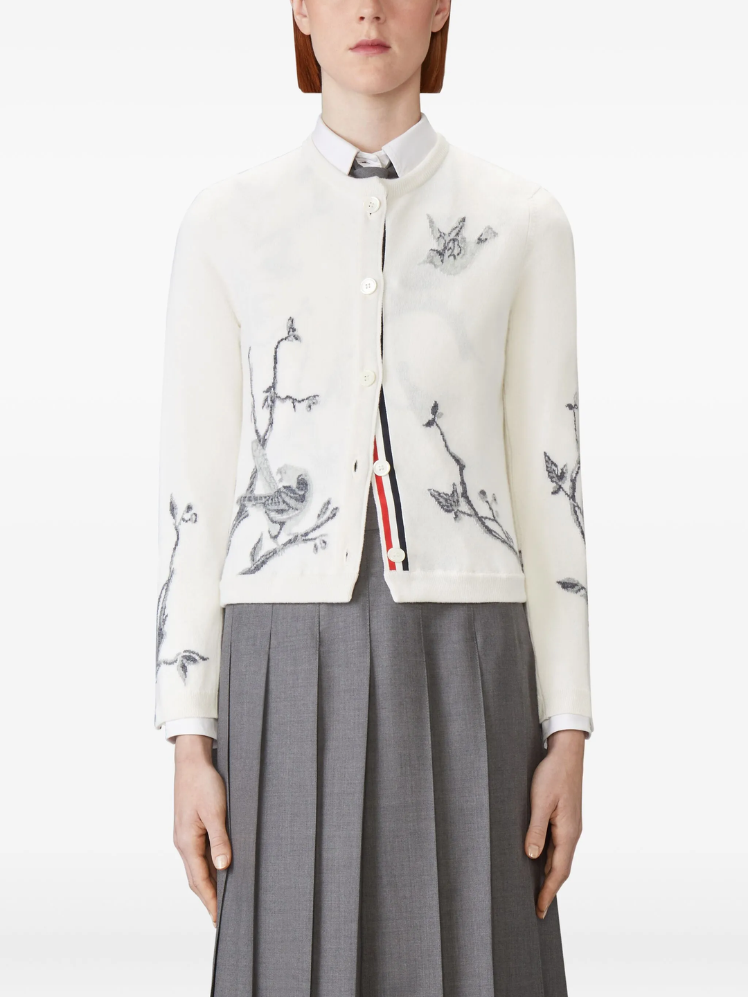 Birds Scenic Jersey Intarsia Cardigan