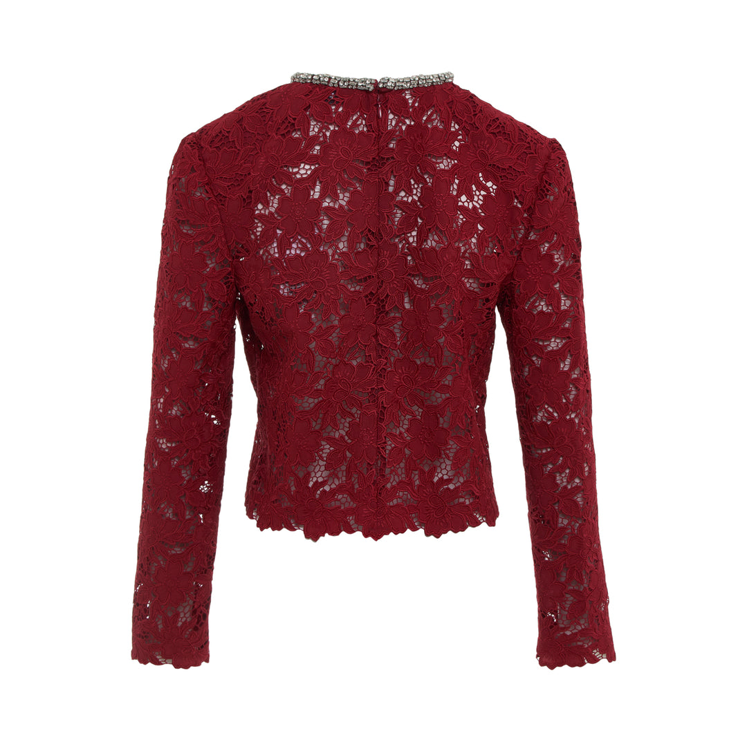 Self-Portrait Burgundy Lace Crystal Trim Top – Available at Club 21, Official Retailer in Singapore, Malaysia & Thailand with Global Shipping Online