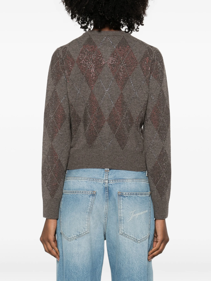 Cropped Cardigan With Argyle